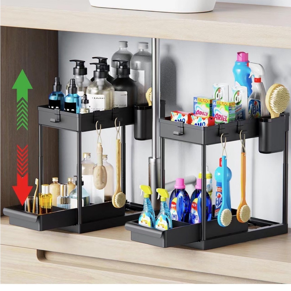 Height Adjustable Under Sink Organizer,2 Pack Under Bathroom Cabinet Storage